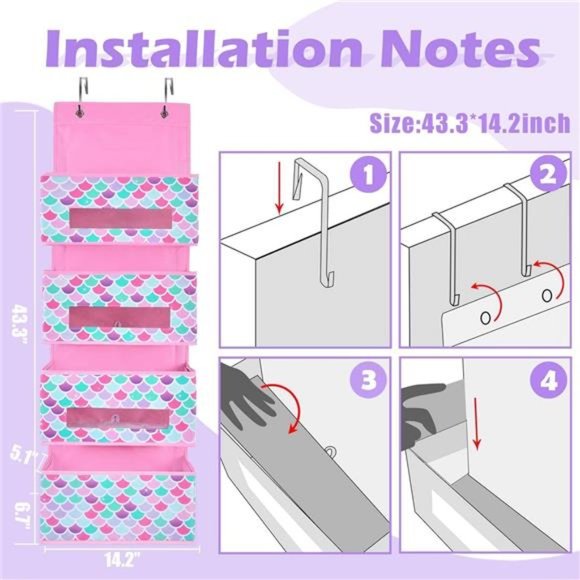 Mermaid Over Door Organizer - 4 Clear Window Pockets Door Hanging Organizer - Picture 6 of 6
